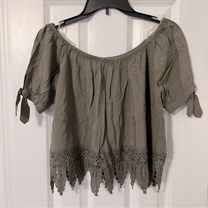Bongo Army Green Short Sleeve Open Shoulder Top